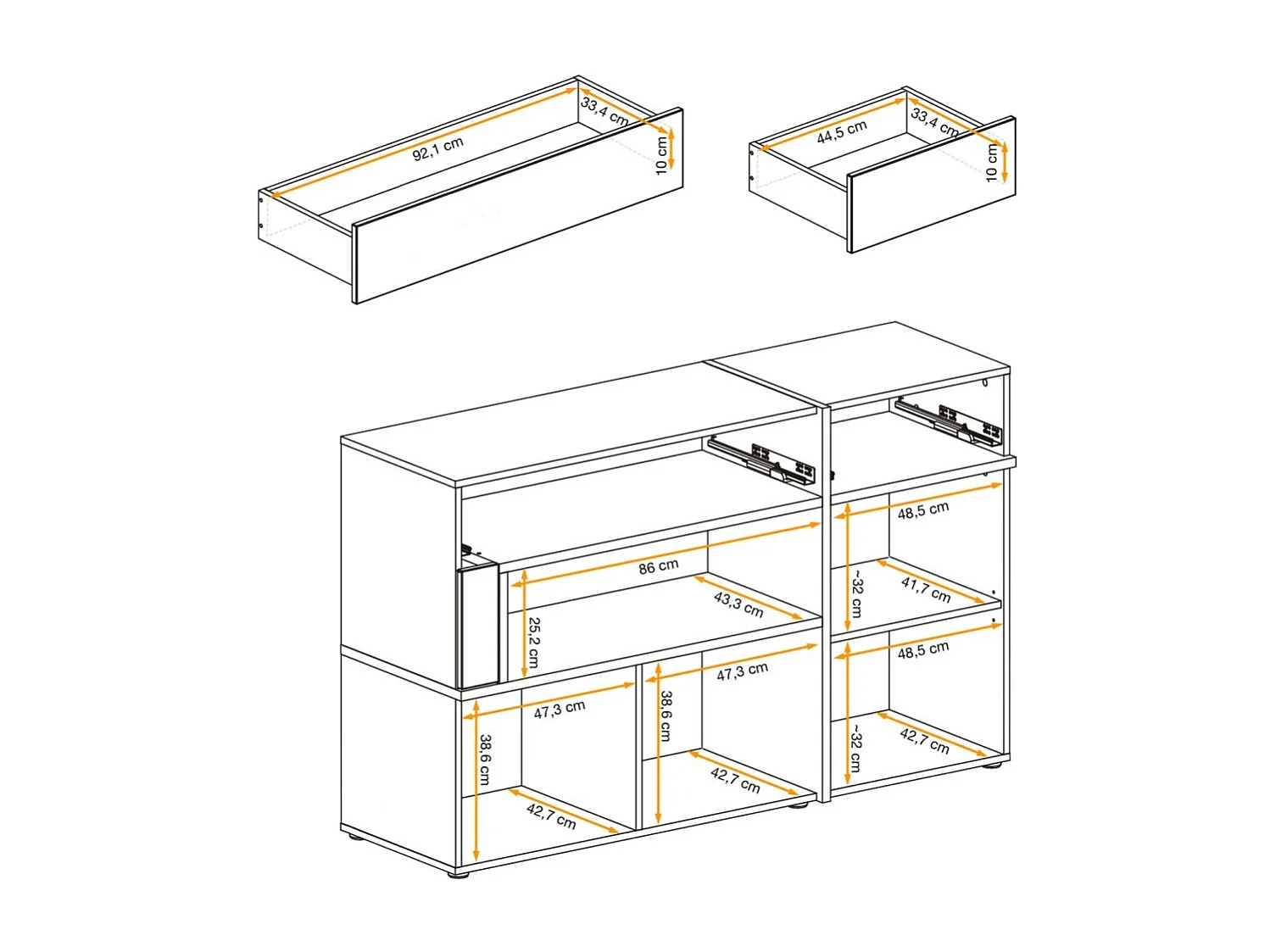 Buffet CRISS – 2 portes, 2 tiroirs, LED – Chêne clair et noir