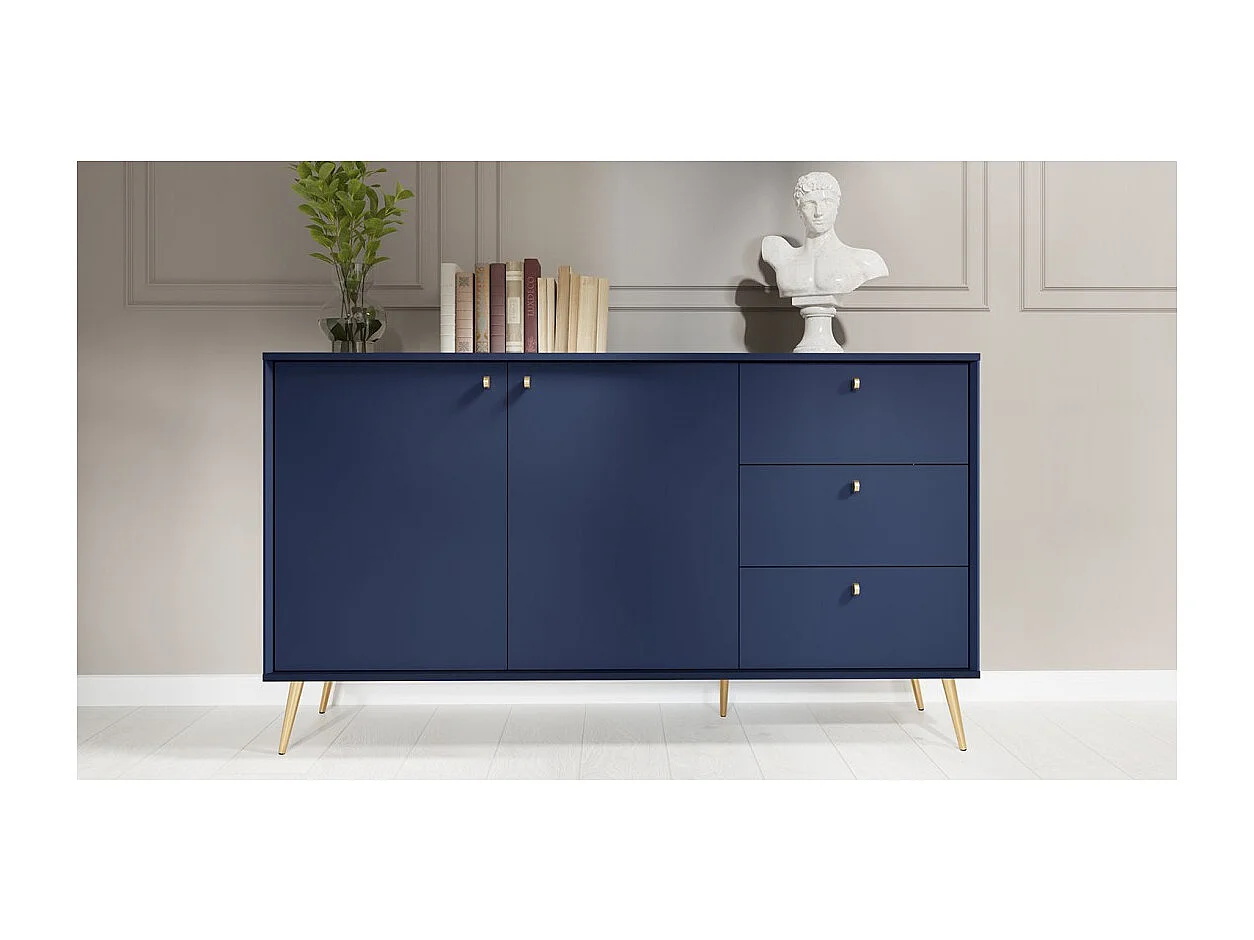Buffet design AZURÉA – 2 deuren & 3 laden – Diepblauw – 156x89x41 cm