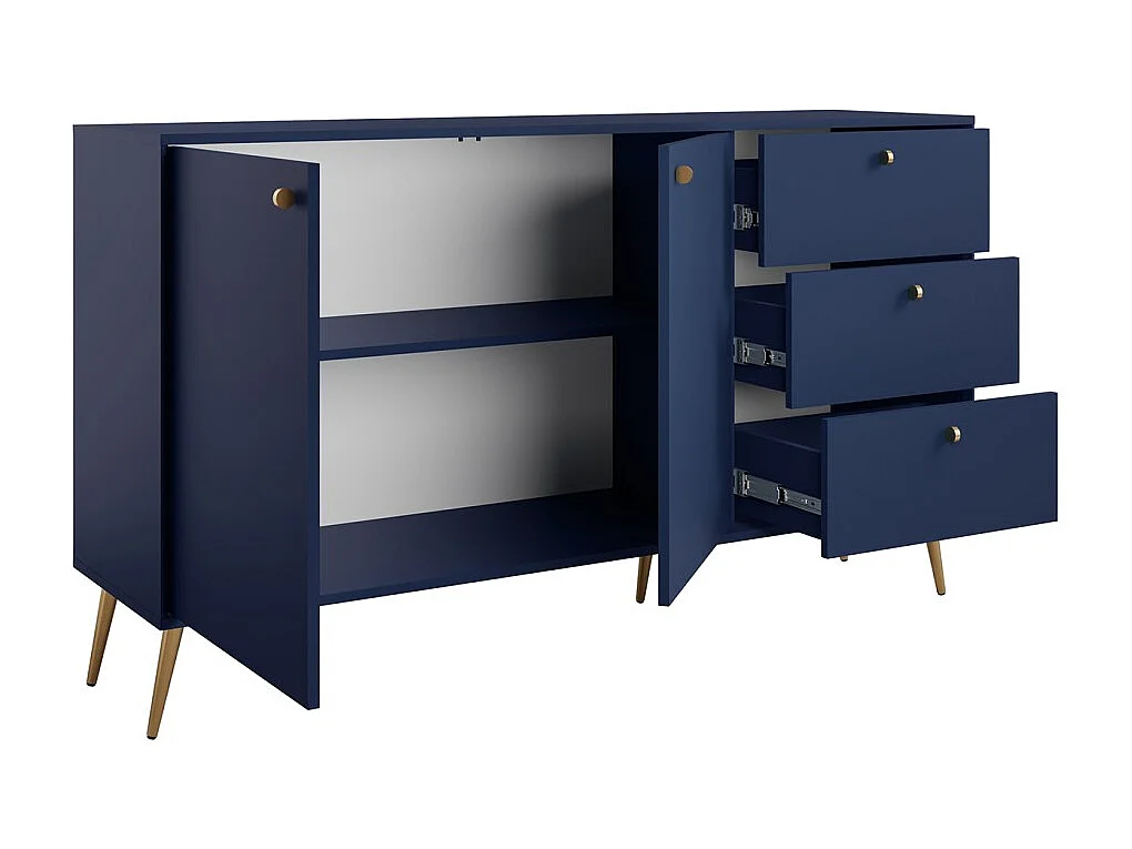 Buffet design AZURÉA – 2 deuren & 3 laden – Diepblauw – 156x89x41 cm