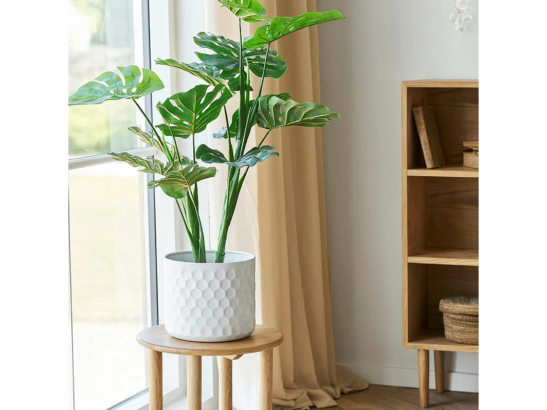 Cache-pot décoratif salon métal blanc design nid d'abeille