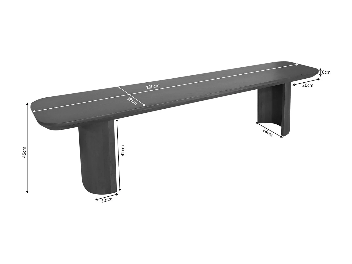 Banc de salle à manger bois foncé pieds courbes 180 cm ALMA