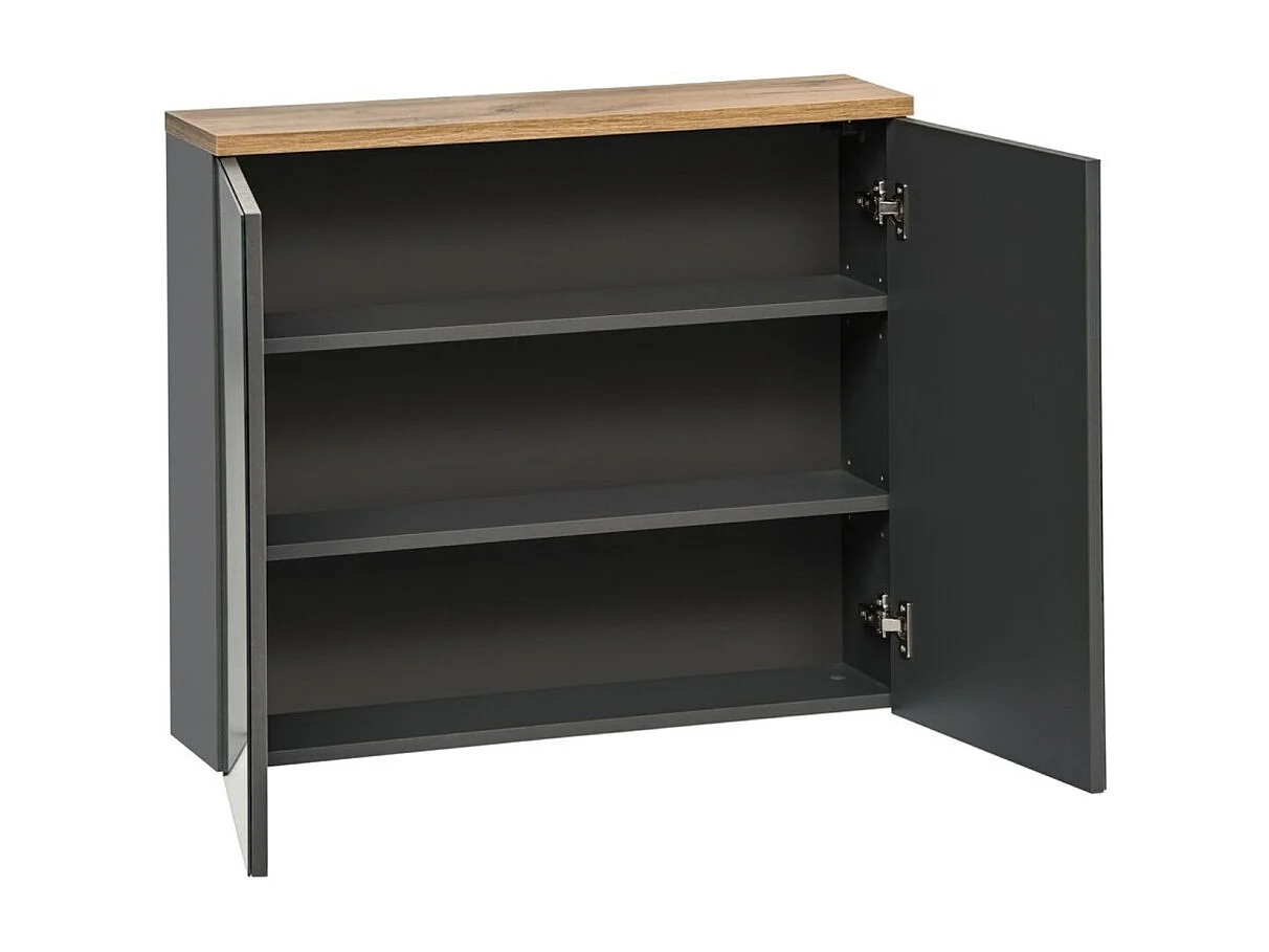 Meuble de rangement de salle de bain ERMANO – Finition bois et gris brillant, 80 cm