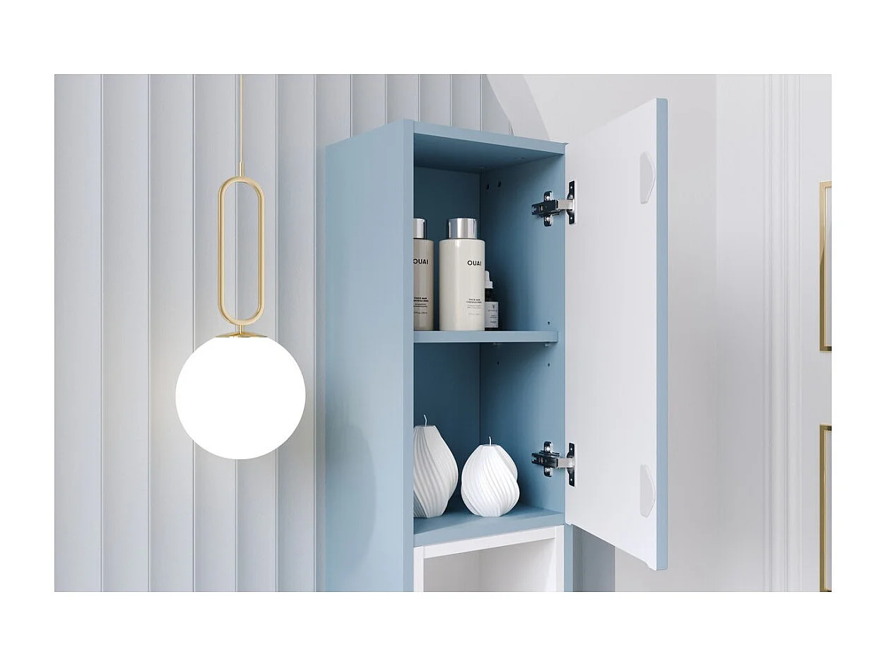 Colonne de salle de bain VANO 140 cm bleu denim 2 portes suspendue