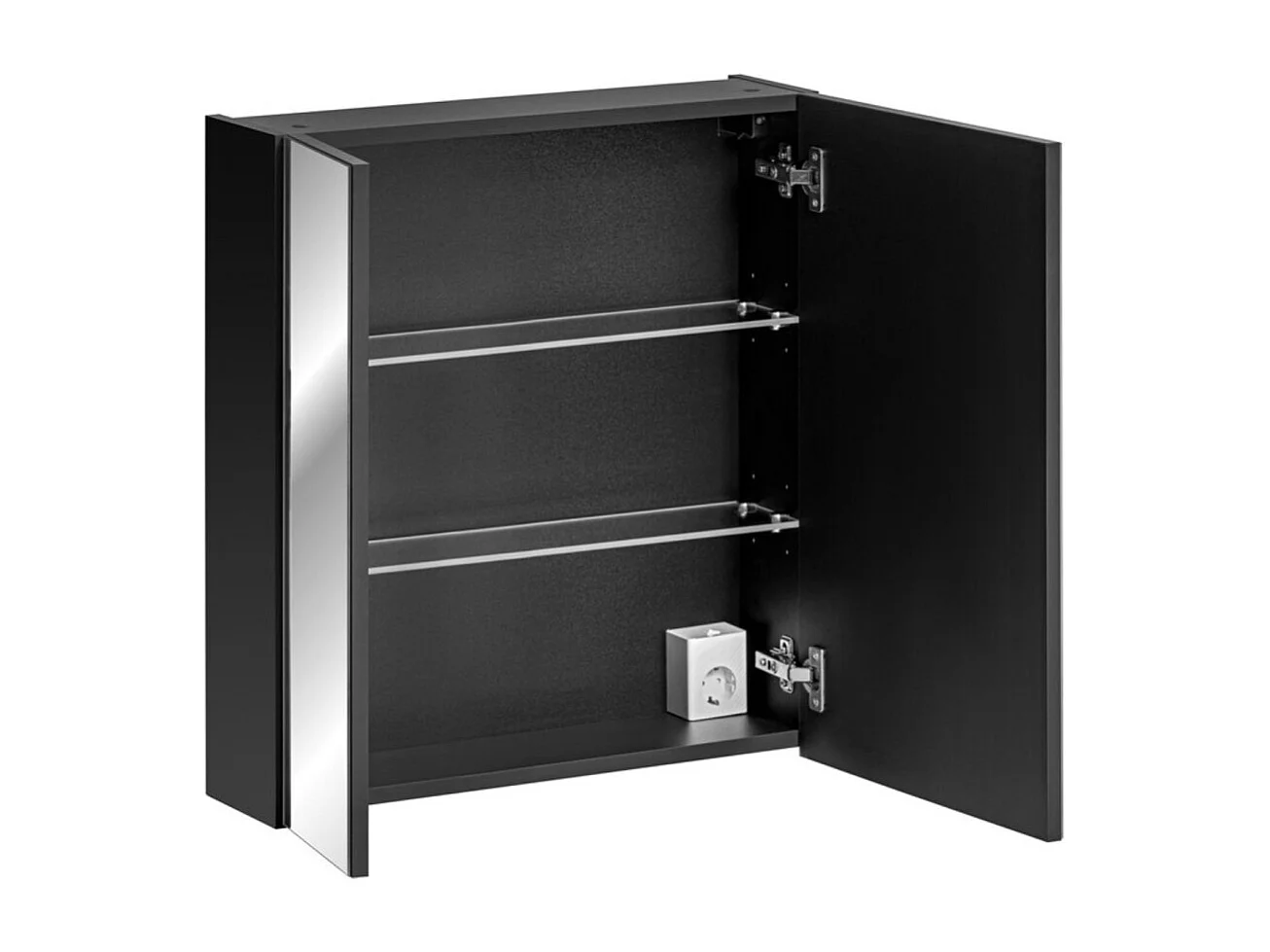 Meuble de rangement VANTA 60 cm noir – Caisson suspendu avec portes battantes et miroirs
