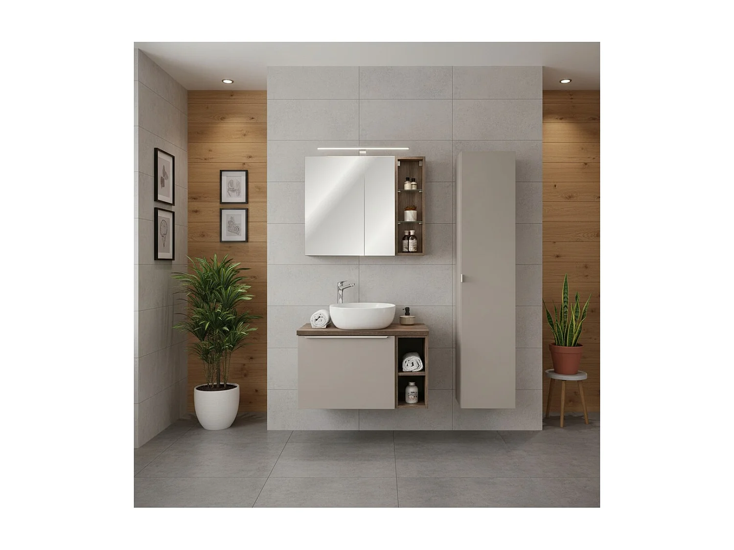 Meuble de rangement VANTA chêne foncé 60cm – Module mural avec porte en miroirs