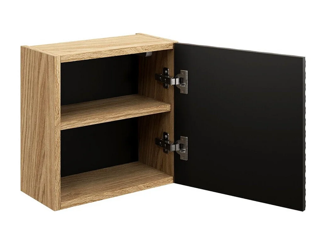 Meuble de rangement YOKA – 1 porte – Chêne clair et noir – L35 × P19 × H35 cm – À suspendre