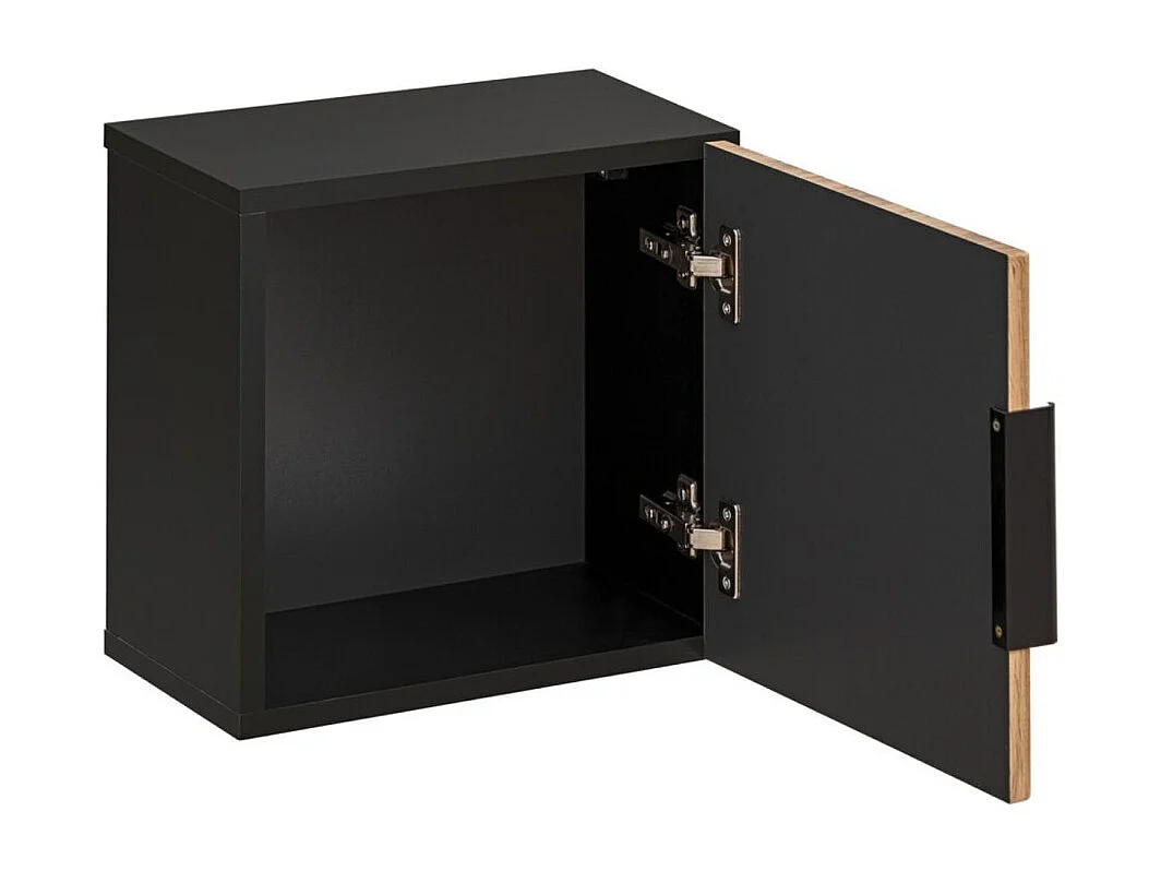 Caisson de rangement mural KINOKO – 1 porte – Finition lattes bois naturel et noir – L35 × P22 × H35 cm – À suspendre