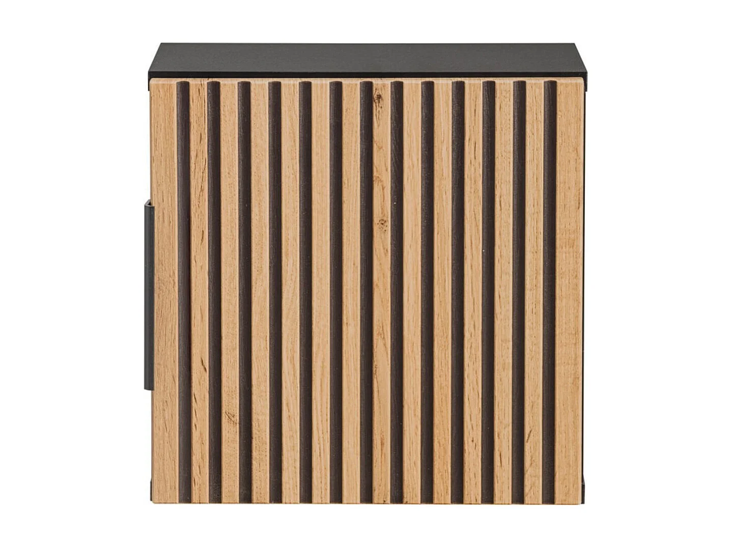 Caisson de rangement mural KINOKO – 1 porte – Finition lattes bois naturel et noir – L35 × P22 × H35 cm – À suspendre