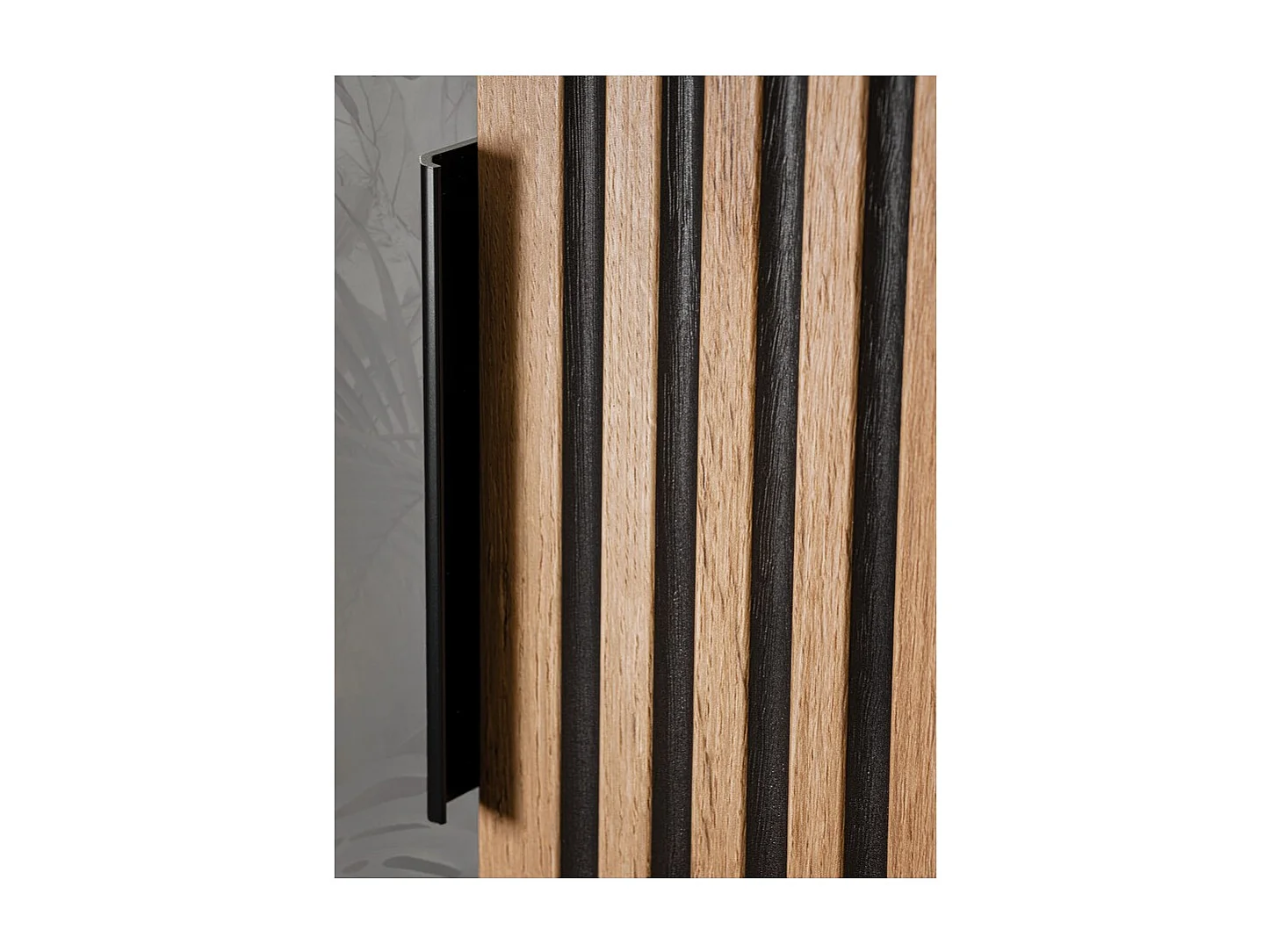 Caisson de rangement mural KINOKO – 1 porte – Finition lattes bois naturel et noir – L35 × P22 × H35 cm – À suspendre