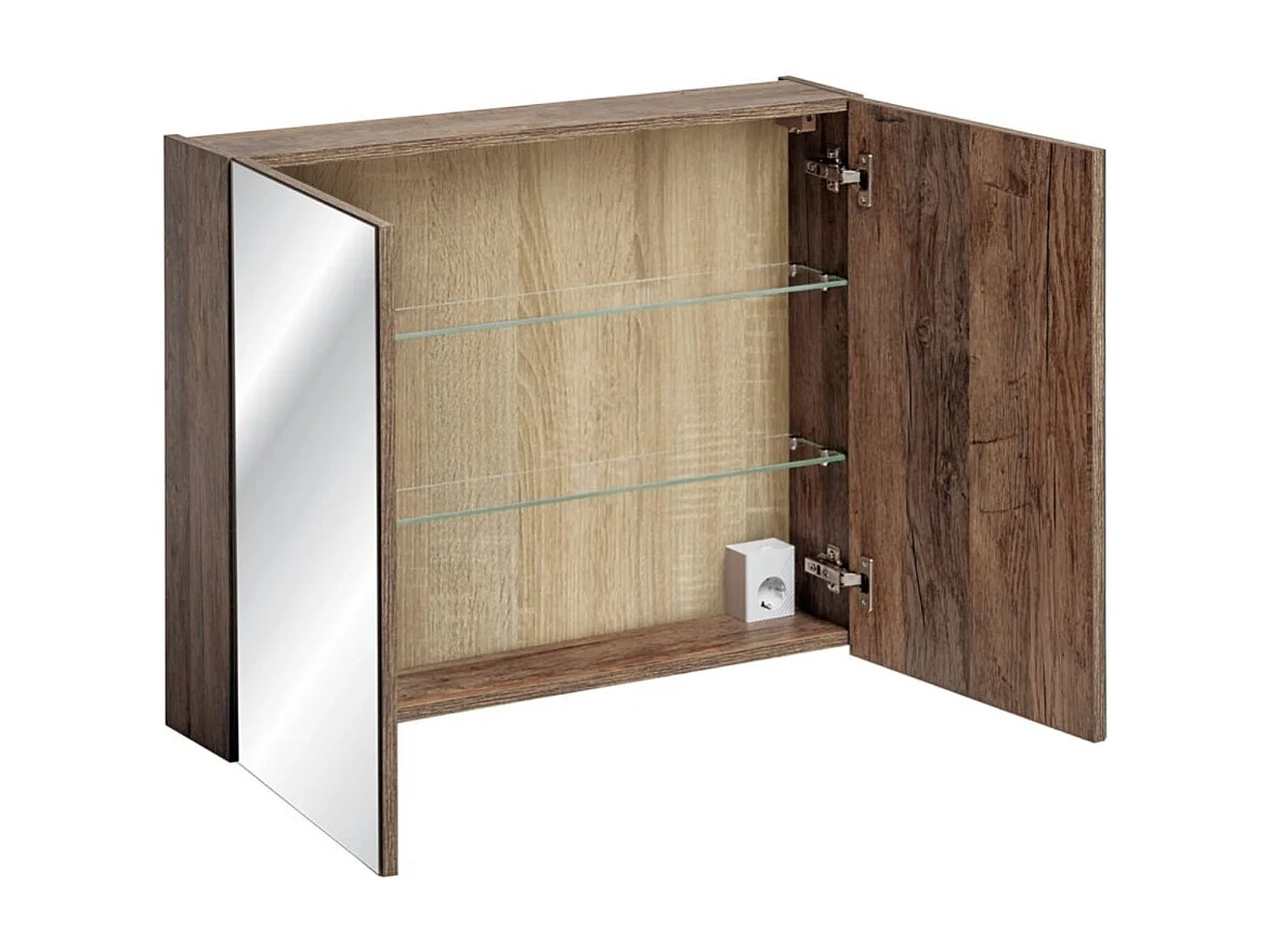 Meuble de rangement VANTA chêne foncé 80cm – Module mural avec porte en miroirs