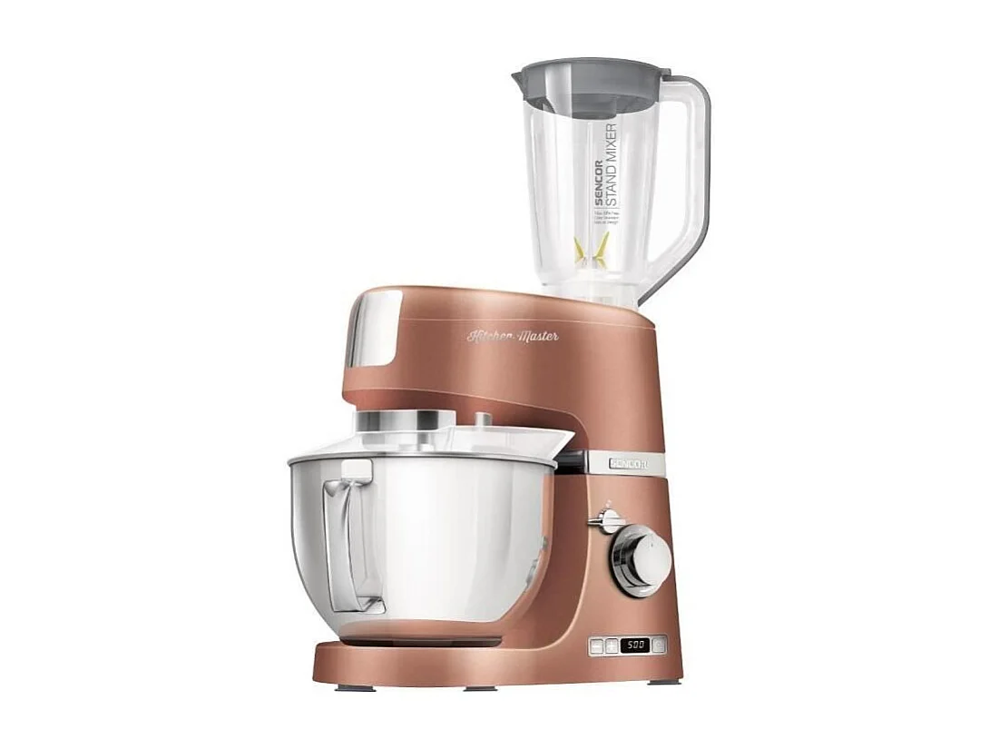 Robot de repostería Sencor STM 7876GD 1000W, bol de acero inoxidable 4,5L, 8 velocidades, pantalla LED, accesorios multifuncionales dorados
