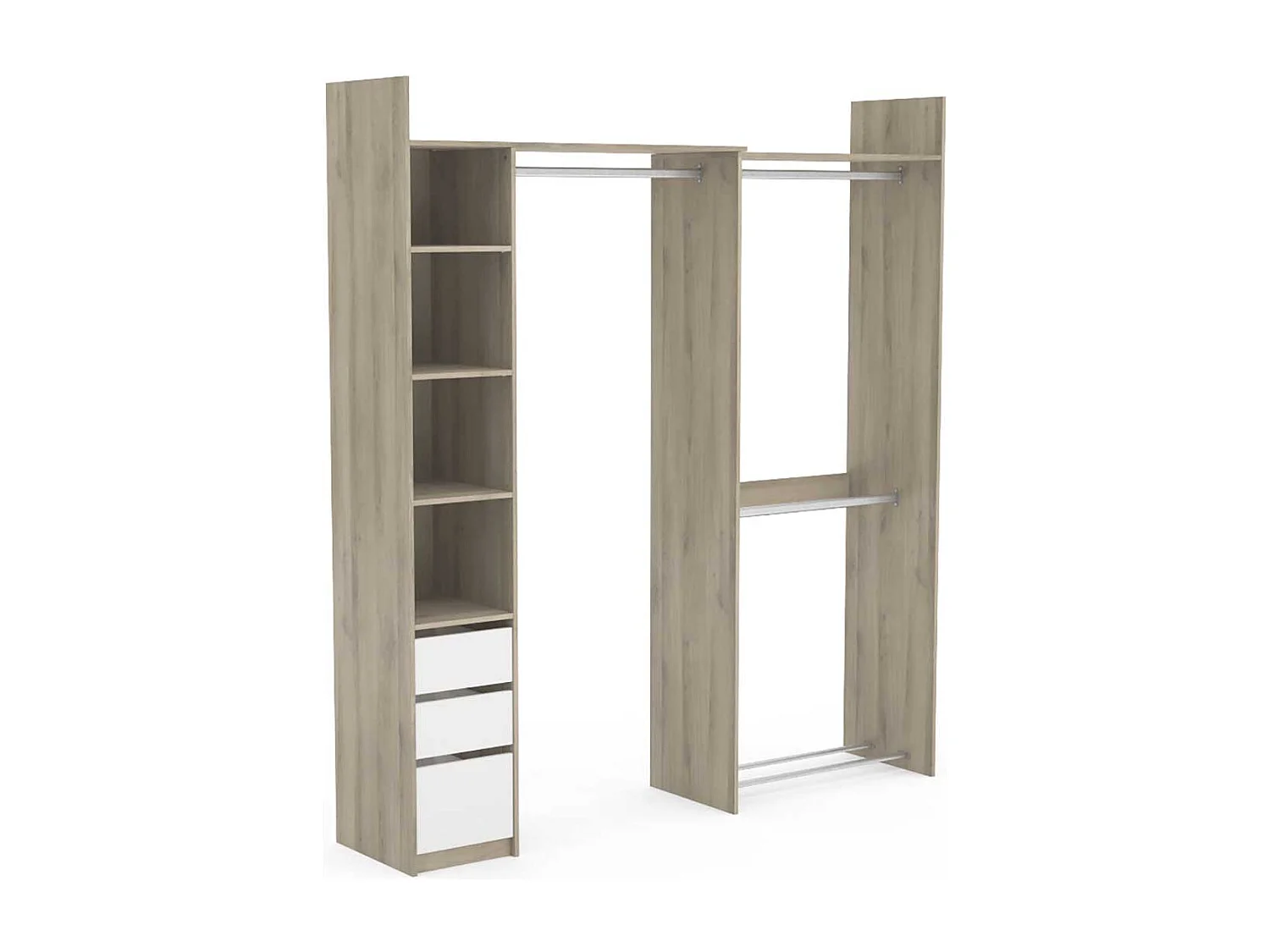 Kit dressing extensible 1 colonne 3 penderies couleur chêne / blanc mat - Largeur 199,7 x Profondeur 43,9 x Hauteur 218,3 cm