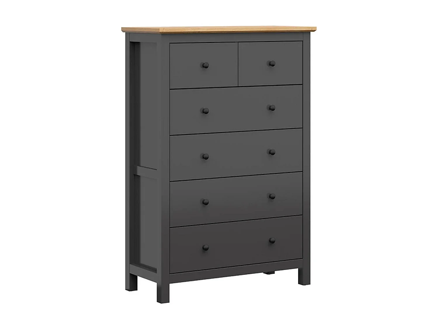 Commode Chiffonnier à 6 tiroirs, coloris Gris graphite/Chêne artisan - Longueur 101 x Profondeur 44 x Hauteur 145 cm