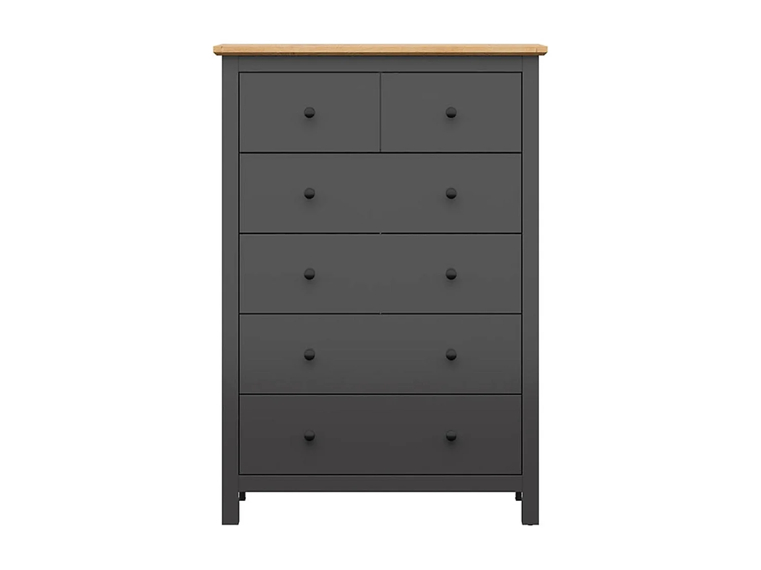 Commode Chiffonnier à 6 tiroirs, coloris Gris graphite/Chêne artisan - Longueur 101 x Profondeur 44 x Hauteur 145 cm
