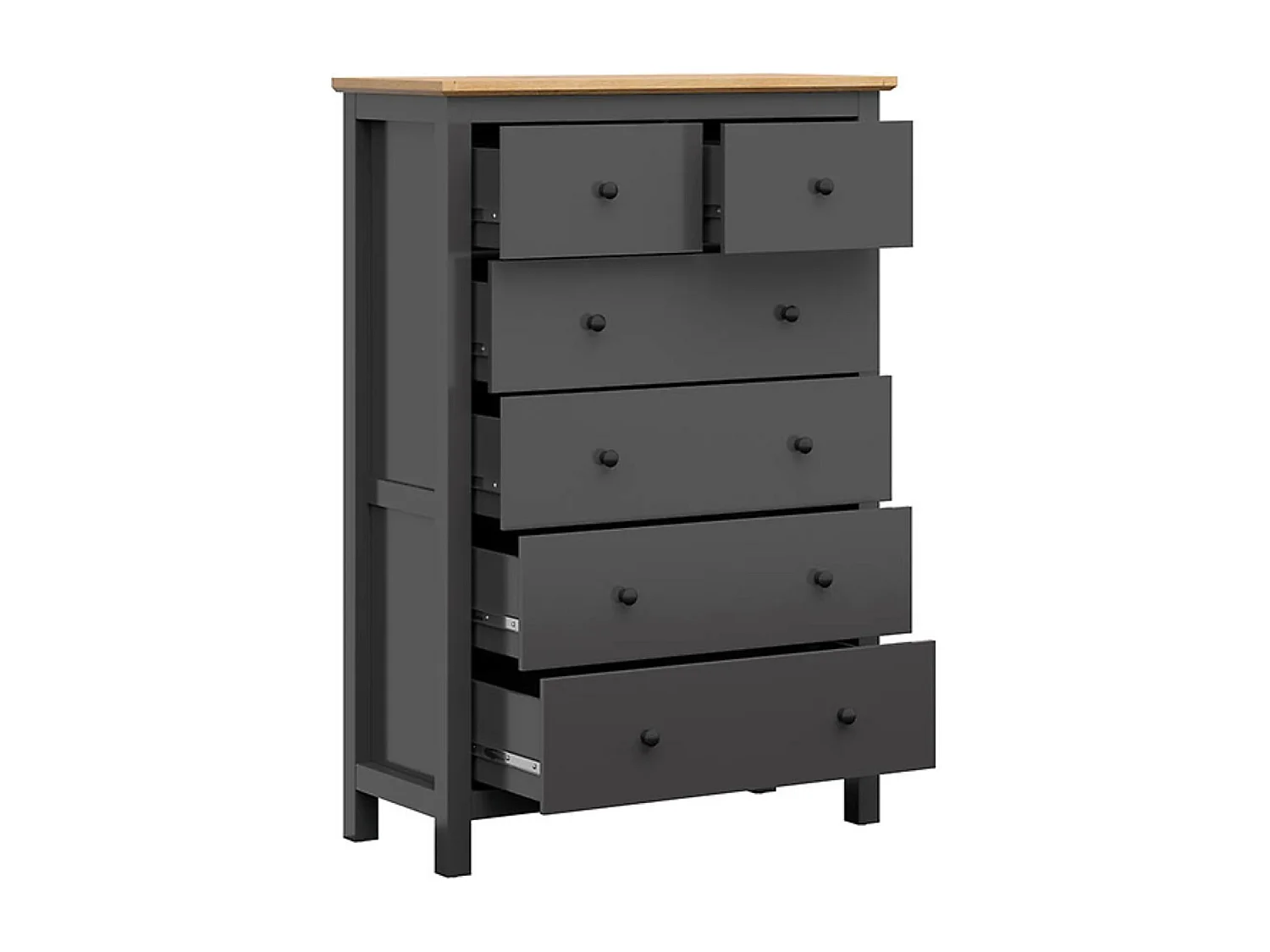 Commode Chiffonnier à 6 tiroirs, coloris Gris graphite/Chêne artisan - Longueur 101 x Profondeur 44 x Hauteur 145 cm