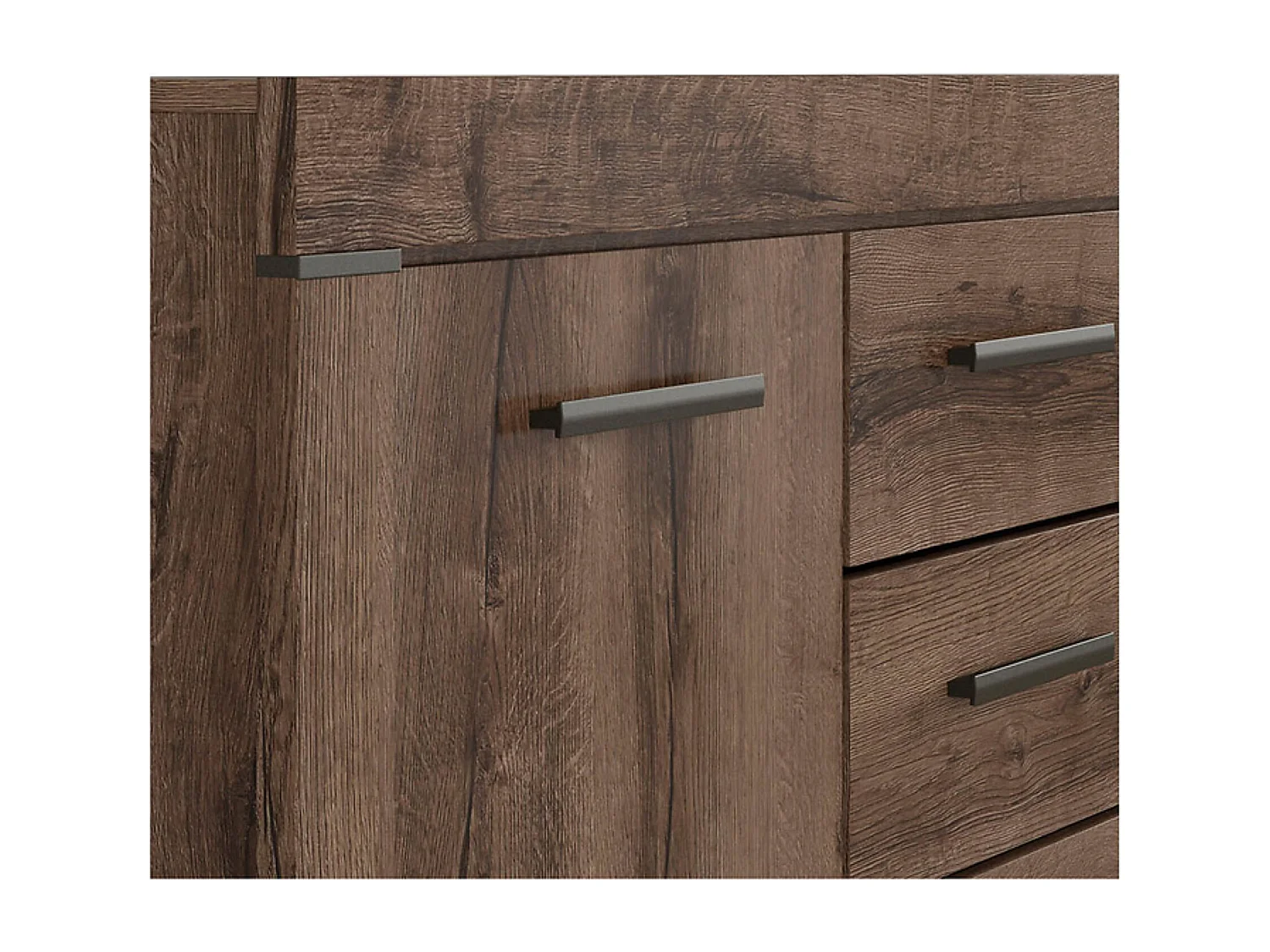 Commode Buffet à 2 portes et 3 tiroirs, coloris Chêne marron foncé - Longueur 160 x Profondeur 45 x Hauteur 85 cm