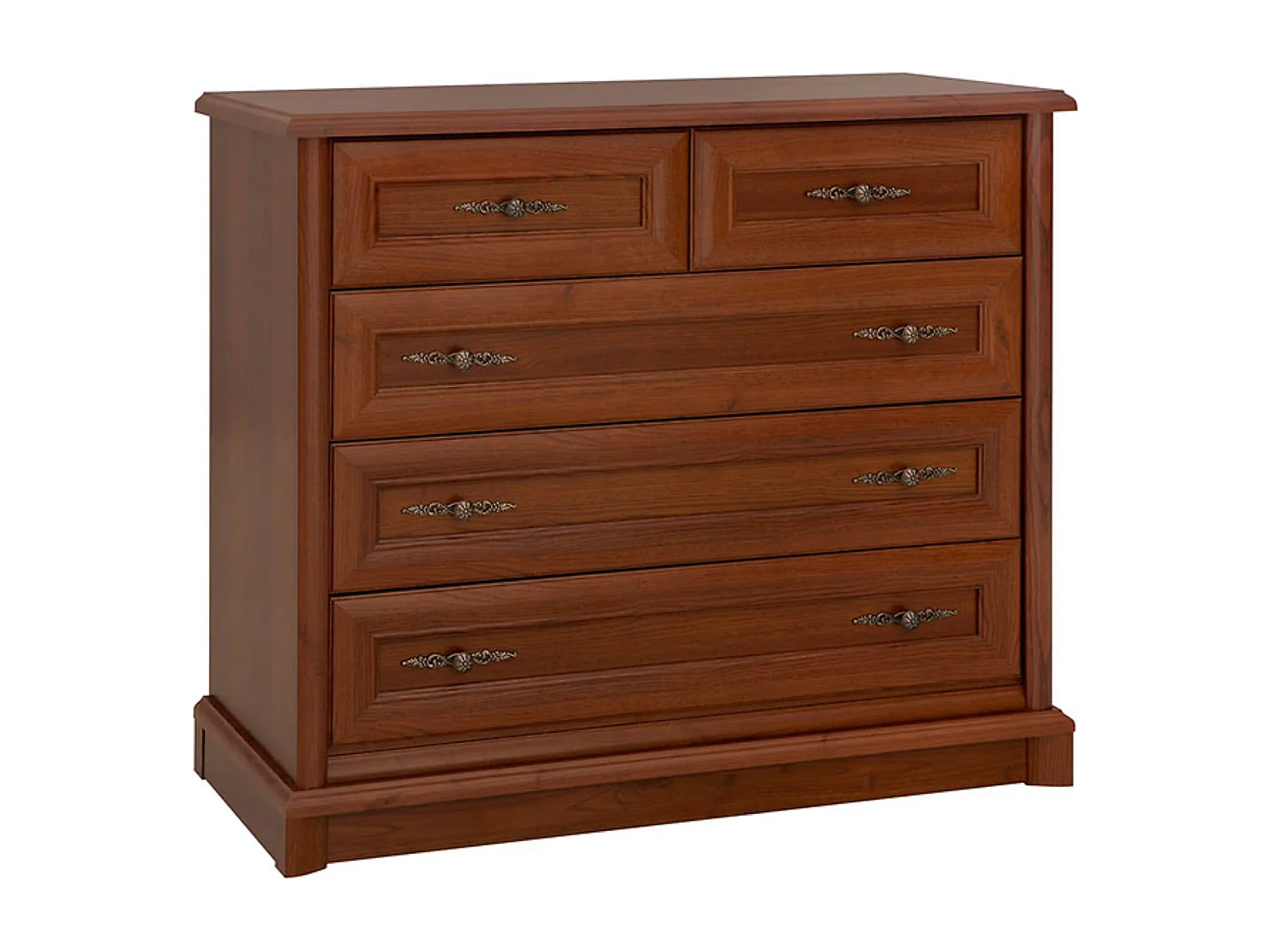 Commode meuble de rangement à 5 tiroirs, couleur châtaigne - Longueur 101 x Profondeur 45 x Hauteur 90,5 cm