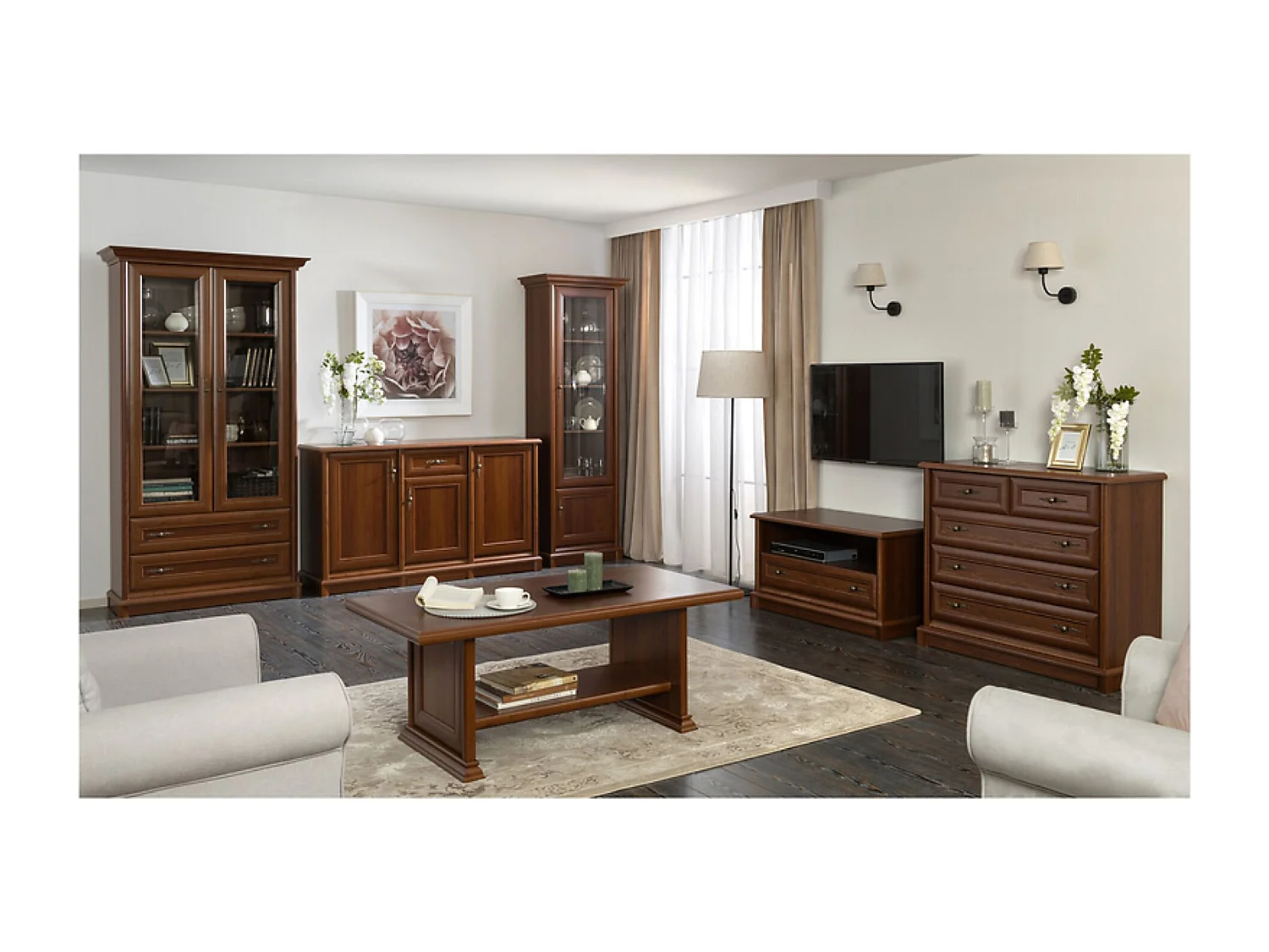 Commode meuble de rangement à 5 tiroirs, couleur châtaigne - Longueur 101 x Profondeur 45 x Hauteur 90,5 cm