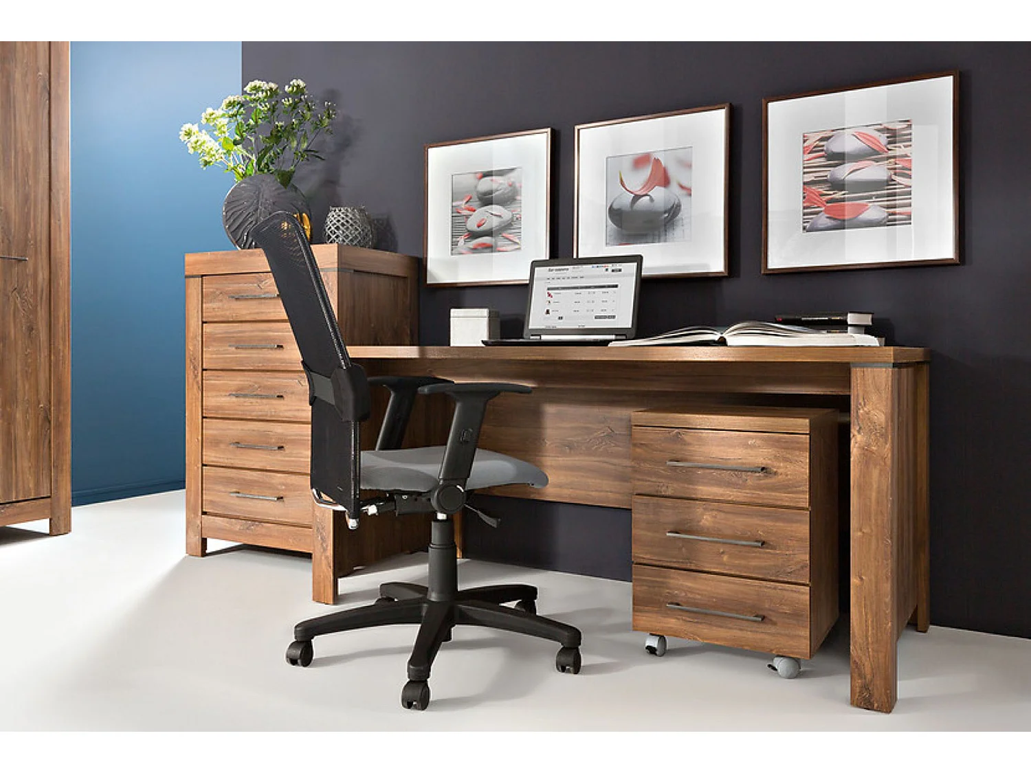 Commode à 5 tiroirs meuble de rangement, coloris Chêne stirling - Longueur 70 x Profondeur 45 x Hauteur 110 cm