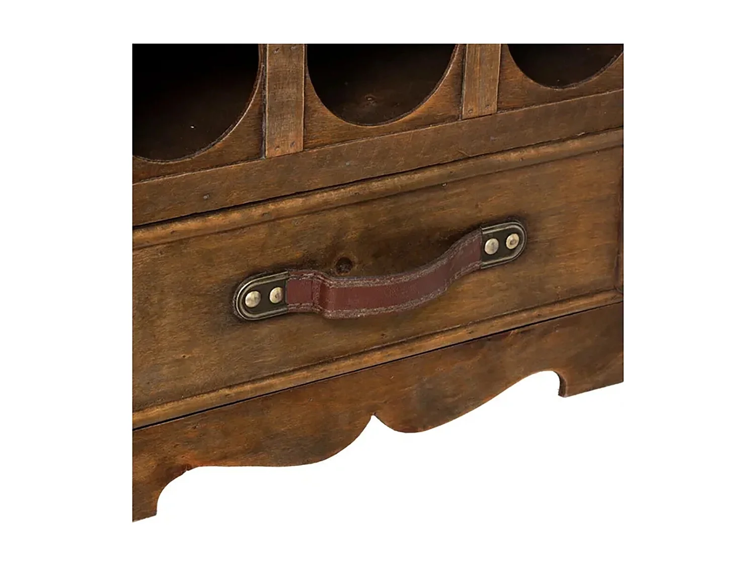 Coffre porte bouteilles avec 6 emplacements et un tiroir, coloris marron foncé - Longueur 58,5 x Profondeur 38,5 x Hauteur 28 cm