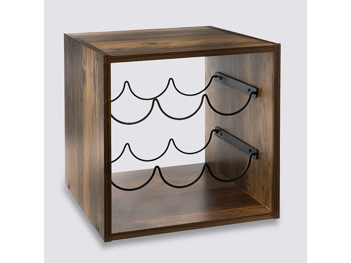 Etagère casier à bouteilles capacité 6 bouteilles Effet bois foncé -  Longueur 31 x Profondeur 31 x Hauteur 31 cm