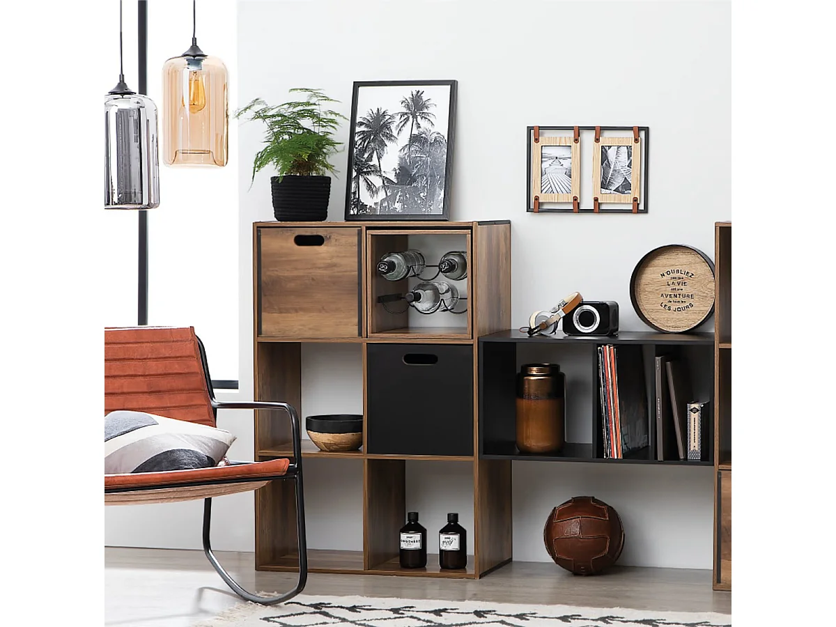 Etagère casier à bouteilles capacité 6 bouteilles Effet bois foncé -  Longueur 31 x Profondeur 31 x Hauteur 31 cm