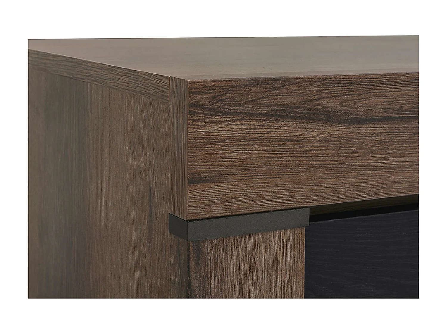 Commode Buffet à 2 portes et 3 tiroirs, coloris Chêne marron foncé/Chêne noir - Longueur 160 x Profondeur 45 x Hauteur 85 cm
