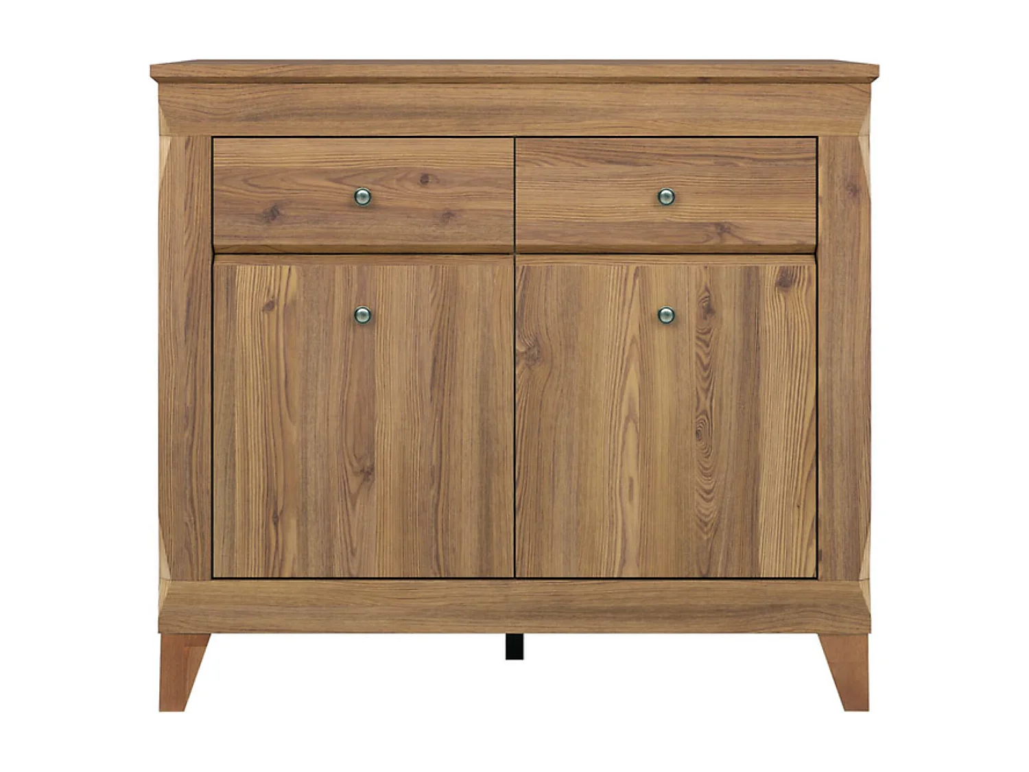 Commode meuble de rangement à 2 portes et 2 tiroirs à fermeture soft-close coloris Mélèze doré - Longueur 110 x Profondeur 47 x Hauteur 98 cm