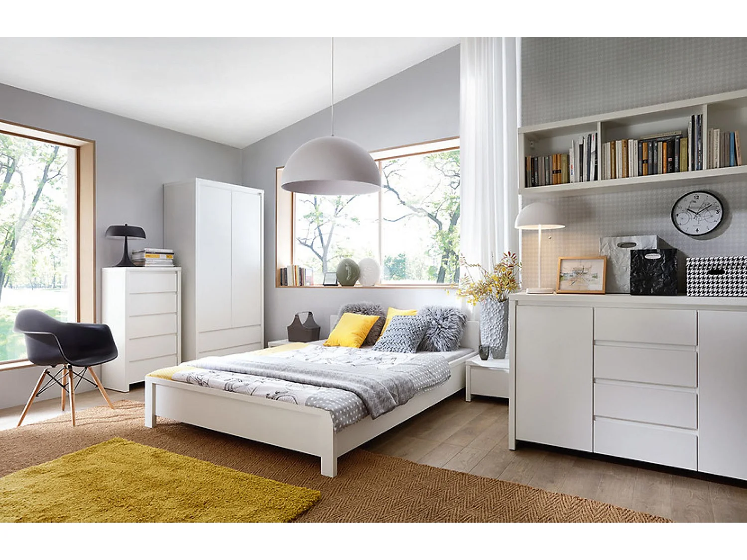 Commode Chiffonier à 5 tiroirs meuble de rangement, coloris Blanc/Blanc Mat - Longueur 56 x Profondeur 40,5 x Hauteur 112,5 cm