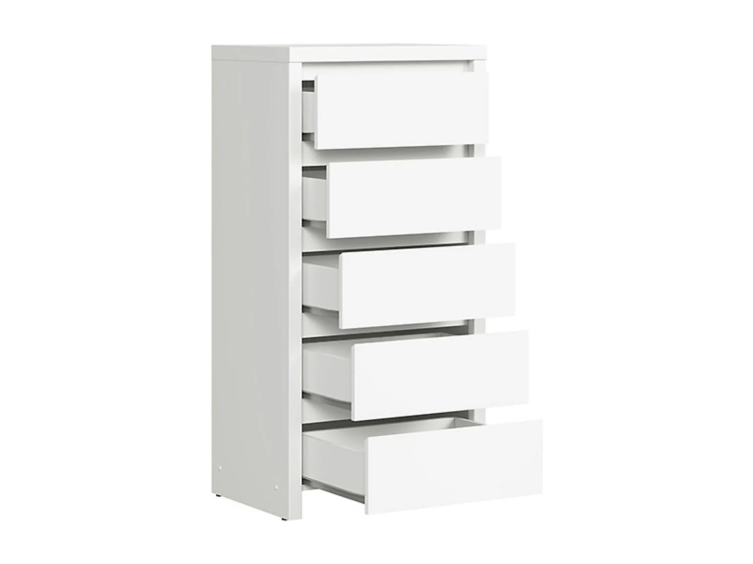 Commode Chiffonier à 5 tiroirs meuble de rangement, coloris Blanc/Blanc Mat - Longueur 56 x Profondeur 40,5 x Hauteur 112,5 cm
