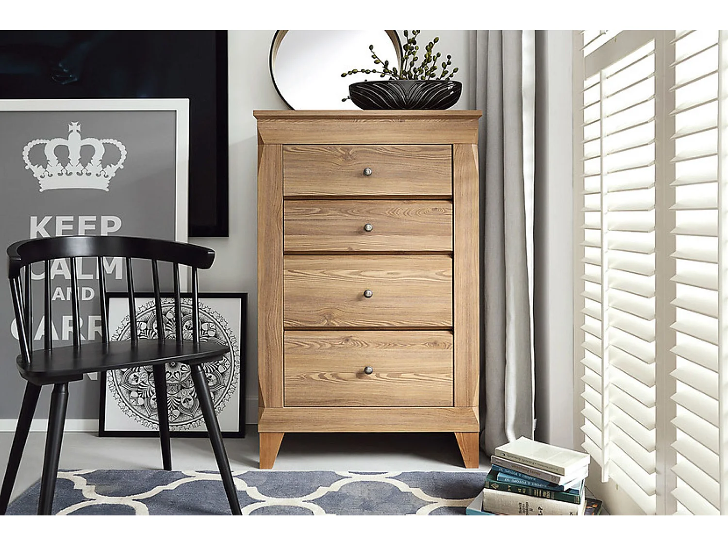 Commode chiffonier à 4 tiroirs fermeture soft-close coloris Mélèze doré - Longueur 72 x Profondeur 47 x Hauteur 116 cm