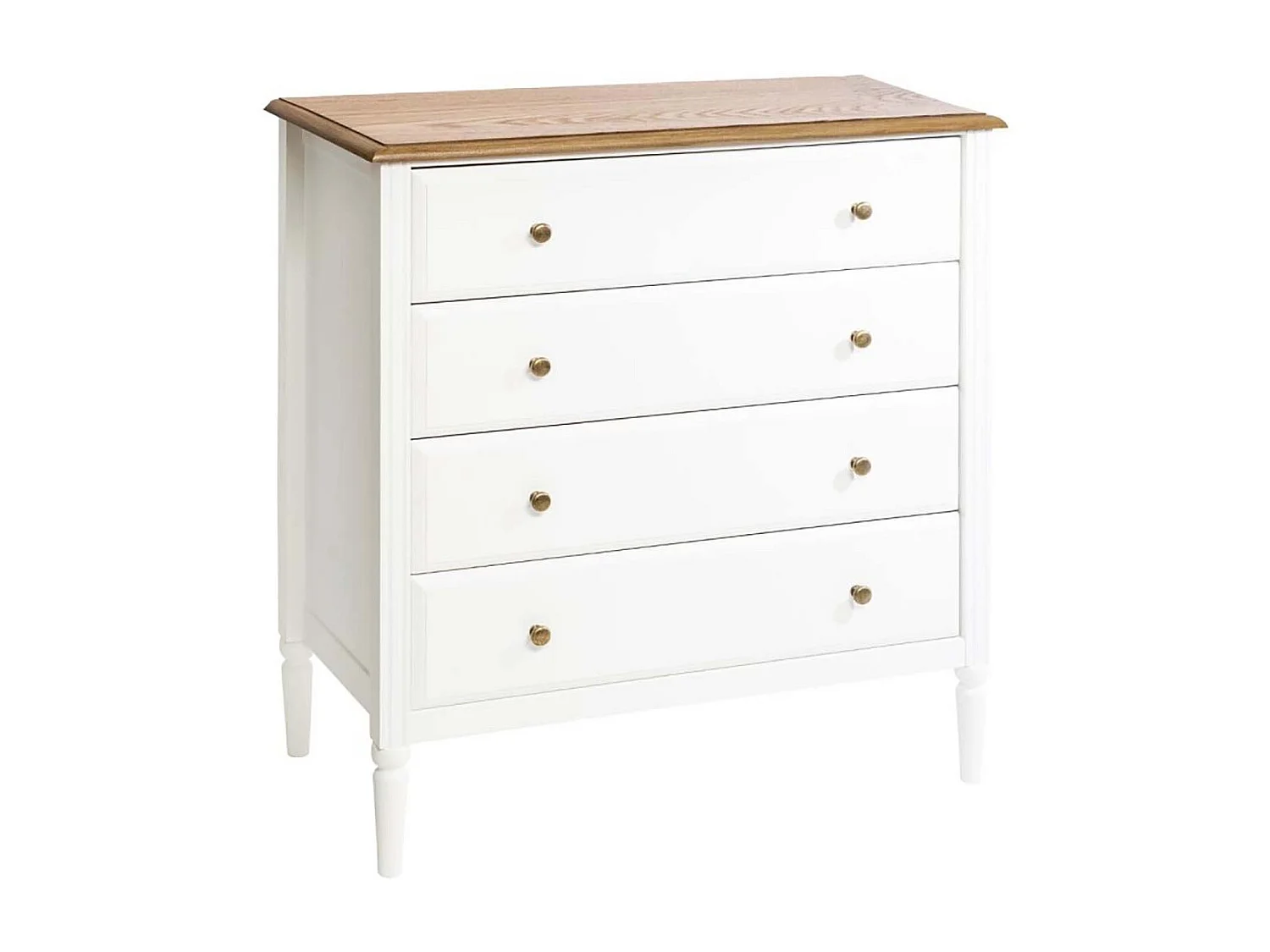 Commode à 4 tiroirs coloris blanc et bois - Longueur 80 x Profondeur 40 x Hauteur 85,4 cm