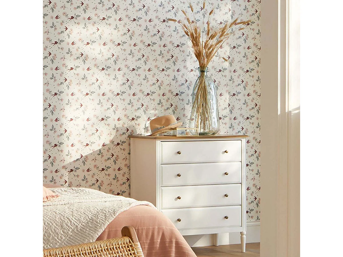 Commode à 4 tiroirs coloris blanc et bois - Longueur 80 x Profondeur 40 x Hauteur 85,4 cm