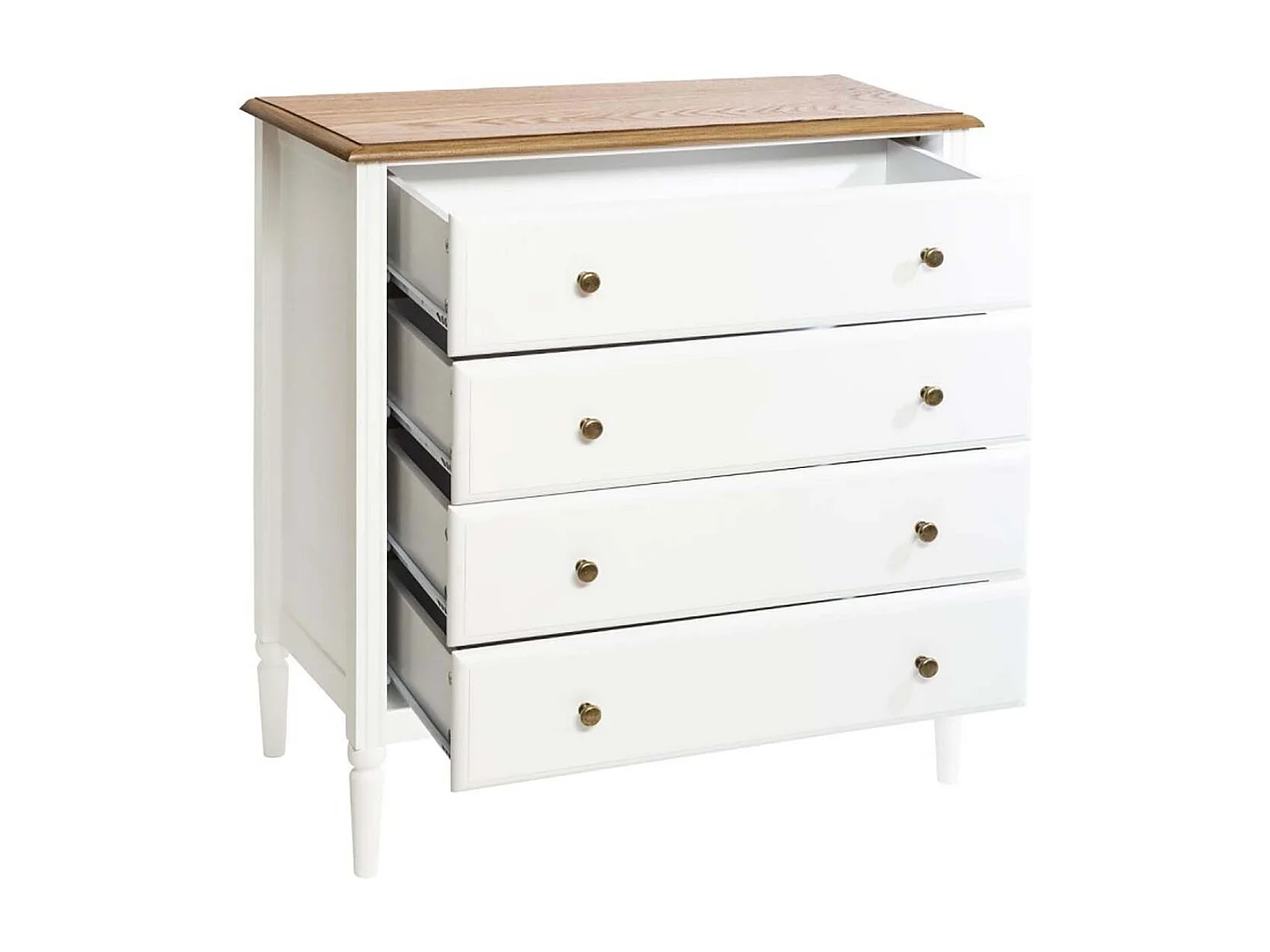 Commode à 4 tiroirs coloris blanc et bois - Longueur 80 x Profondeur 40 x Hauteur 85,4 cm