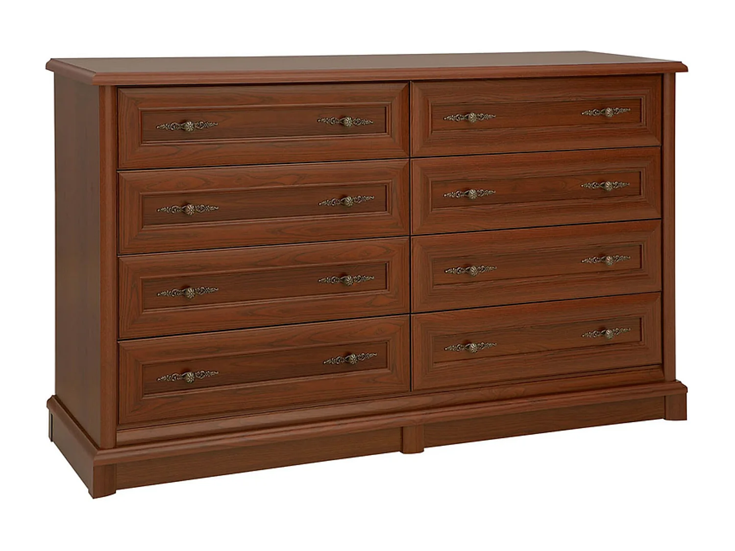 Commode buffet meuble de rangement à 8 tiroirs, couleur châtaigne - Longueur 153,5 x Profondeur 45 x Hauteur 90,5 cm