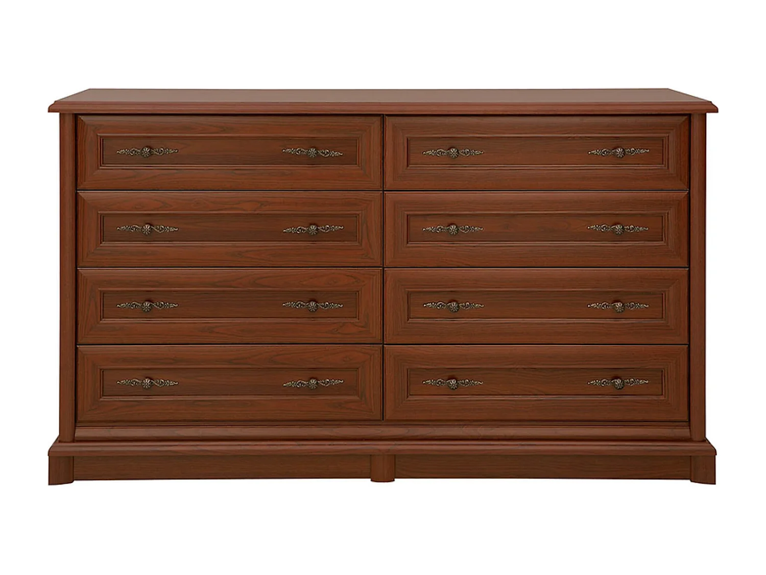 Commode buffet meuble de rangement à 8 tiroirs, couleur châtaigne - Longueur 153,5 x Profondeur 45 x Hauteur 90,5 cm