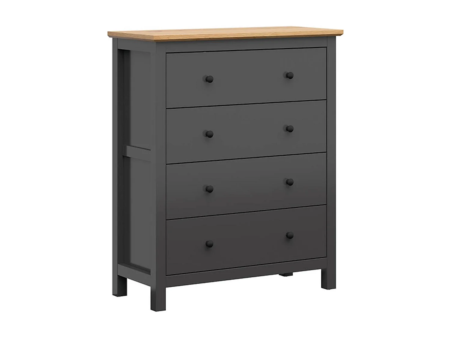 Commode meuble de rangement à 4 tiroirs, coloris Gris graphite/Chêne artisan - Longueur 101 x Profondeur 44 x Hauteur 120 cm