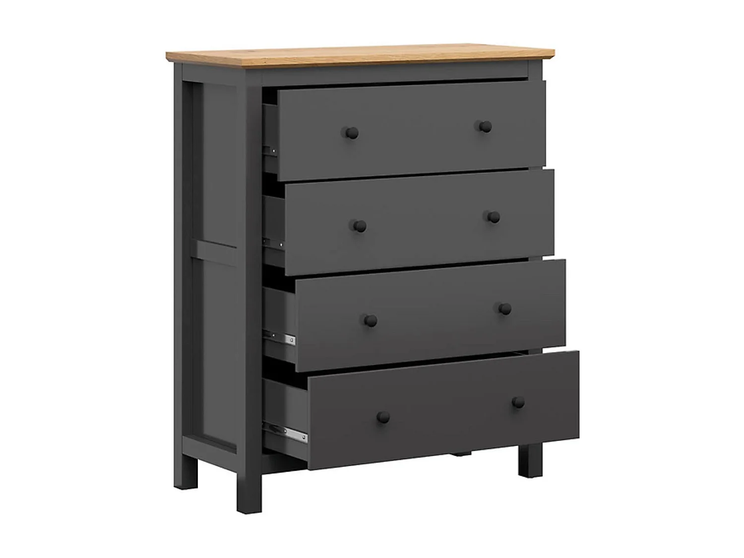 Commode meuble de rangement à 4 tiroirs, coloris Gris graphite/Chêne artisan - Longueur 101 x Profondeur 44 x Hauteur 120 cm