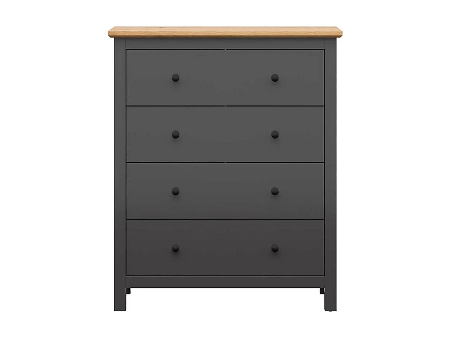 Commode meuble de rangement à 4 tiroirs, coloris Gris graphite/Chêne artisan - Longueur 101 x Profondeur 44 x Hauteur 120 cm
