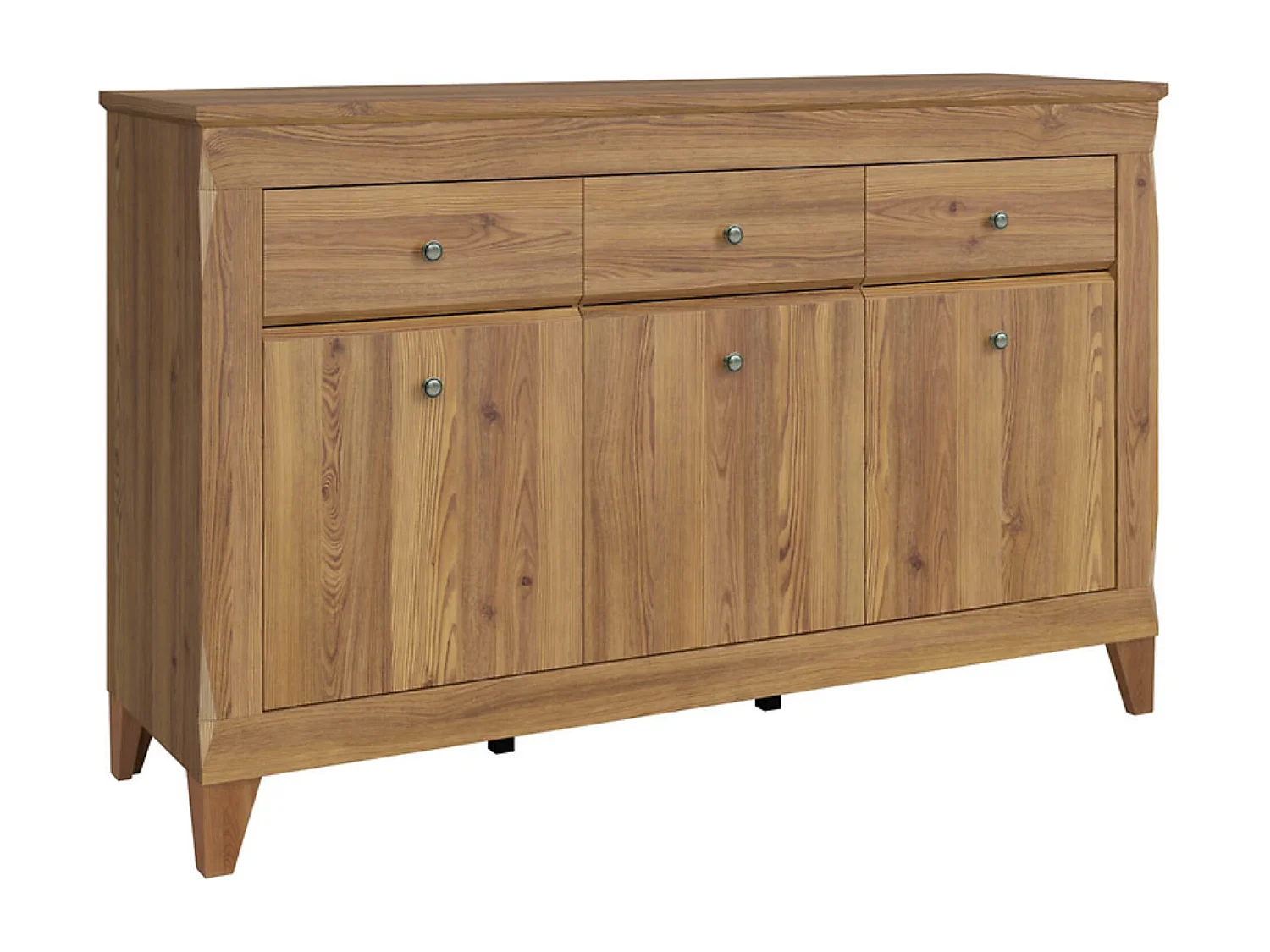 Commode meuble de rangement à 3 portes et 3 tiroirs à fermeture soft-close coloris Mélèze doré - Longueur 156 x Profondeur 47 x Hauteur 98 cm