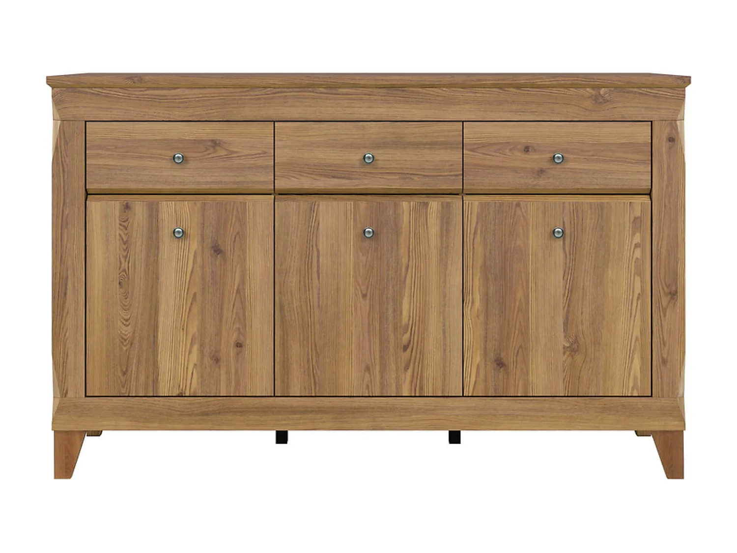 Commode meuble de rangement à 3 portes et 3 tiroirs à fermeture soft-close coloris Mélèze doré - Longueur 156 x Profondeur 47 x Hauteur 98 cm