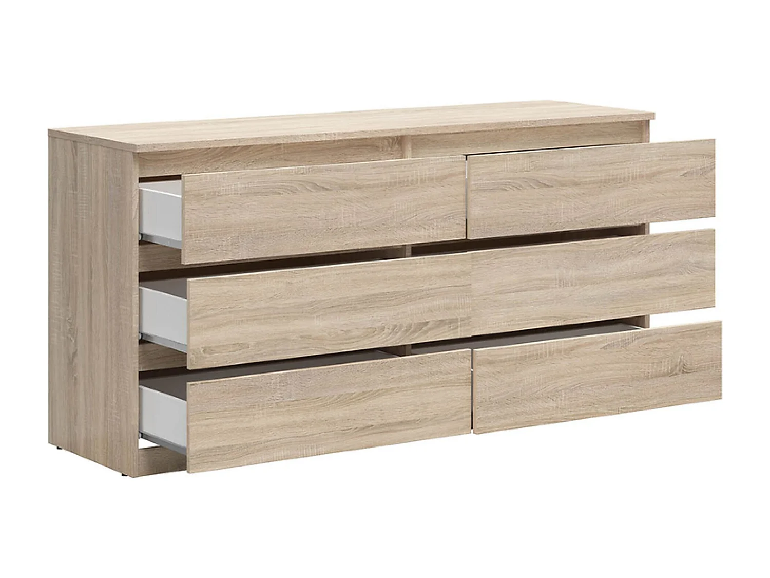 Commode buffet à 6 tiroirs meuble de rangement , coloris chêne Sonoma - Longueur 150 x Profondeur 45 x Hauteur 75,5 cm