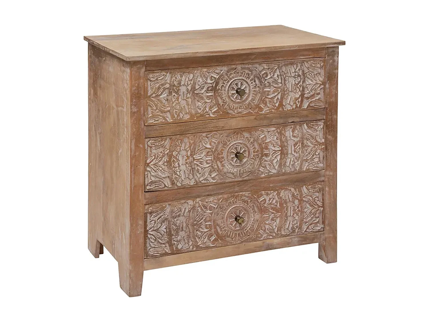 Commode 3 tiroirs en bois de manguier marron - Longueur 79,5 x Profondeur 40 x Hauteur 80,5 cm