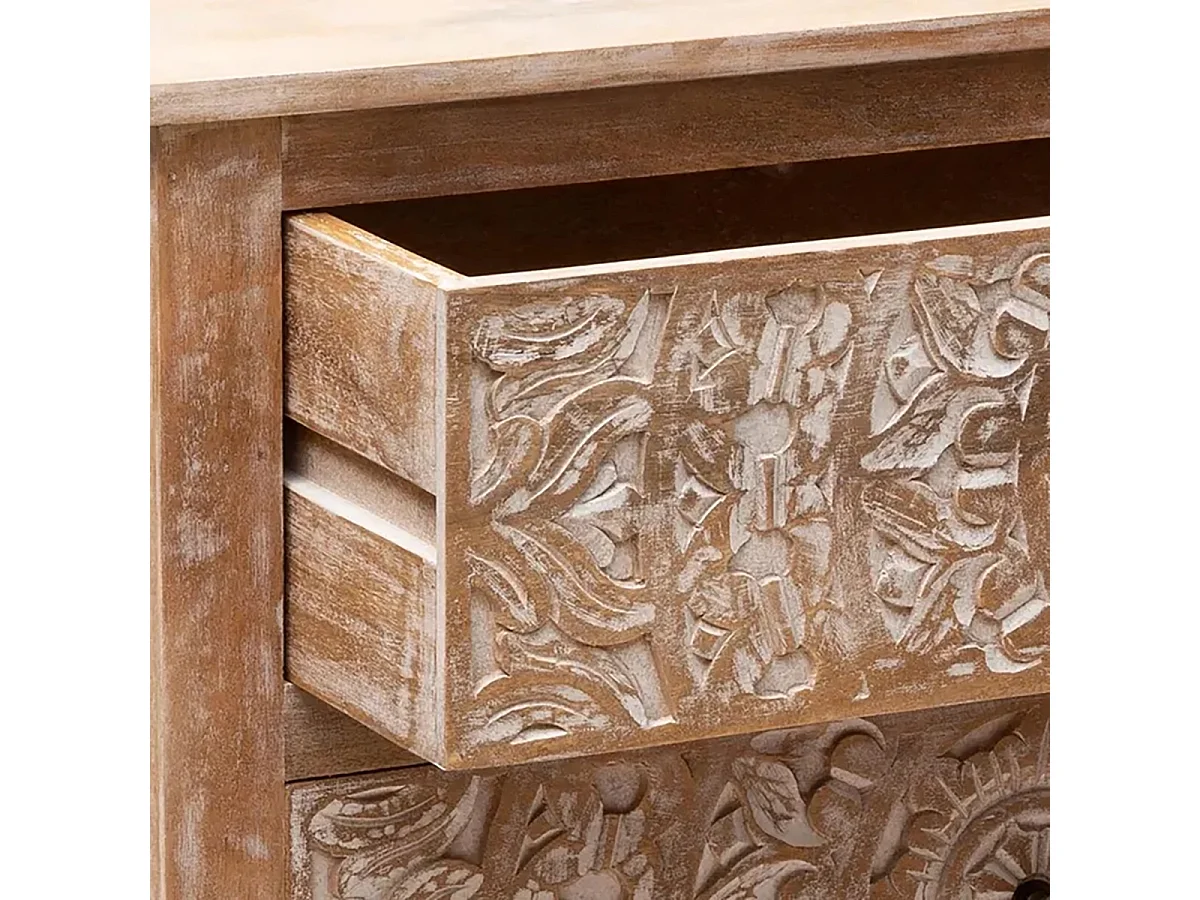 Commode 3 tiroirs en bois de manguier marron - Longueur 79,5 x Profondeur 40 x Hauteur 80,5 cm