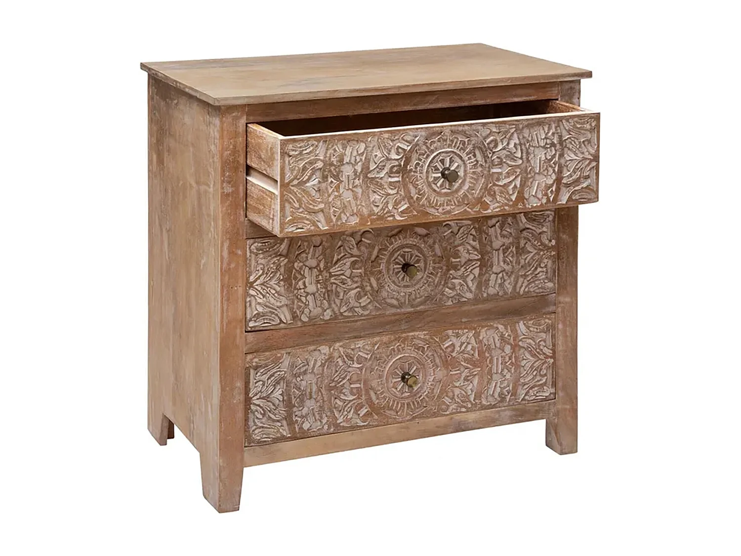 Commode 3 tiroirs en bois de manguier marron - Longueur 79,5 x Profondeur 40 x Hauteur 80,5 cm