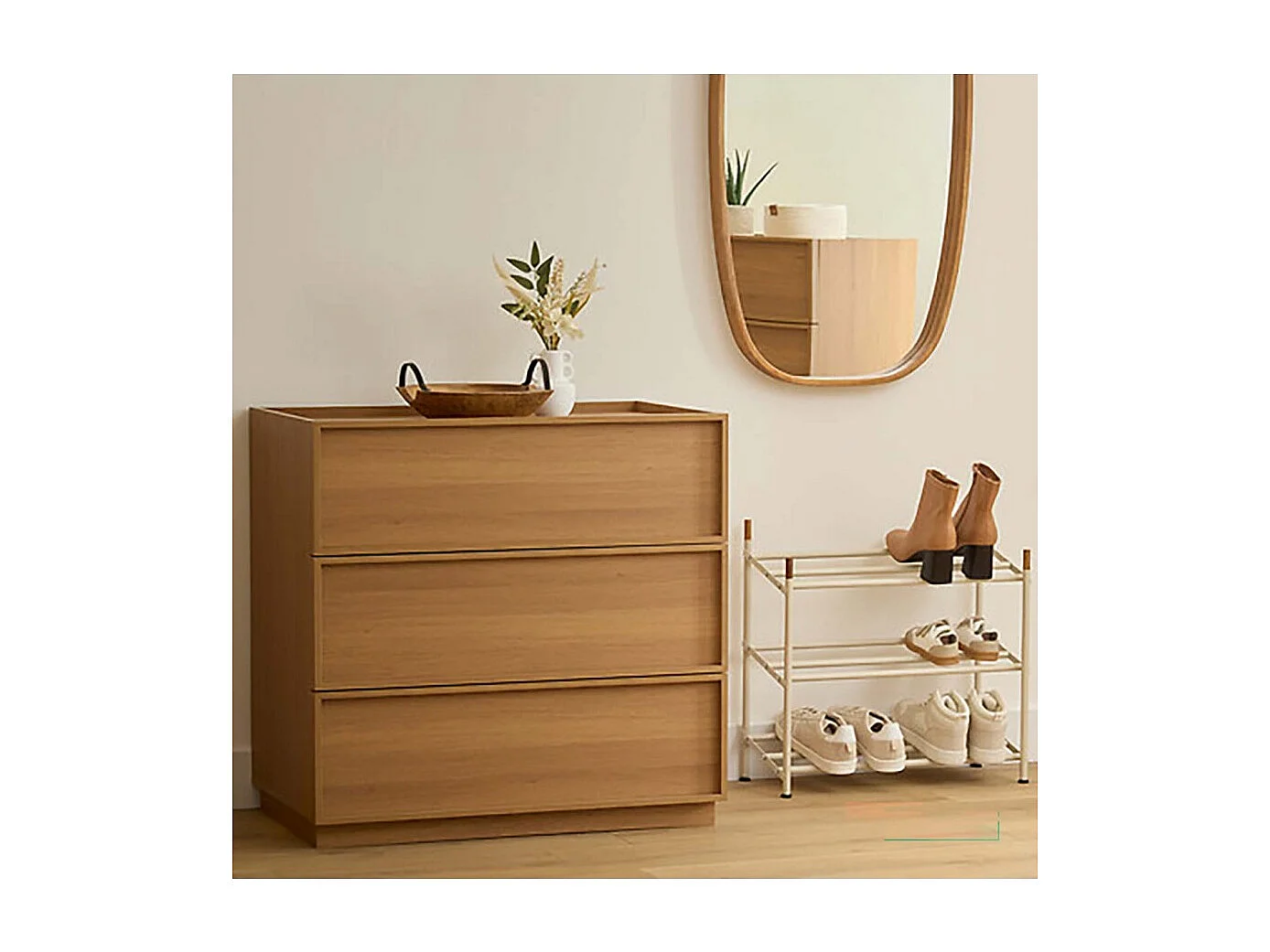 Commode meuble de rangement à 3 tiroirs, coloris marron - Longueur 80 x Profondeur 48 x Hauteur 78 cm