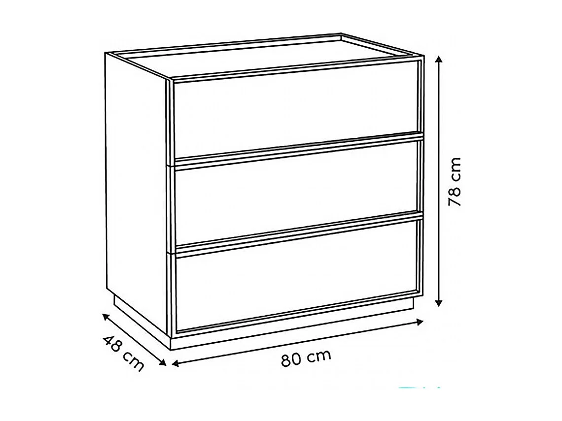 Commode meuble de rangement à 3 tiroirs, coloris marron - Longueur 80 x Profondeur 48 x Hauteur 78 cm