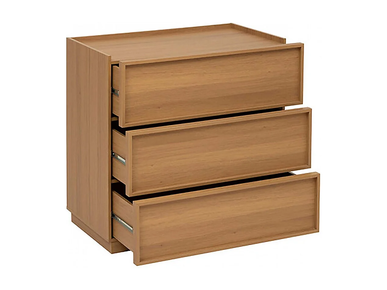 Commode meuble de rangement à 3 tiroirs, coloris marron - Longueur 80 x Profondeur 48 x Hauteur 78 cm