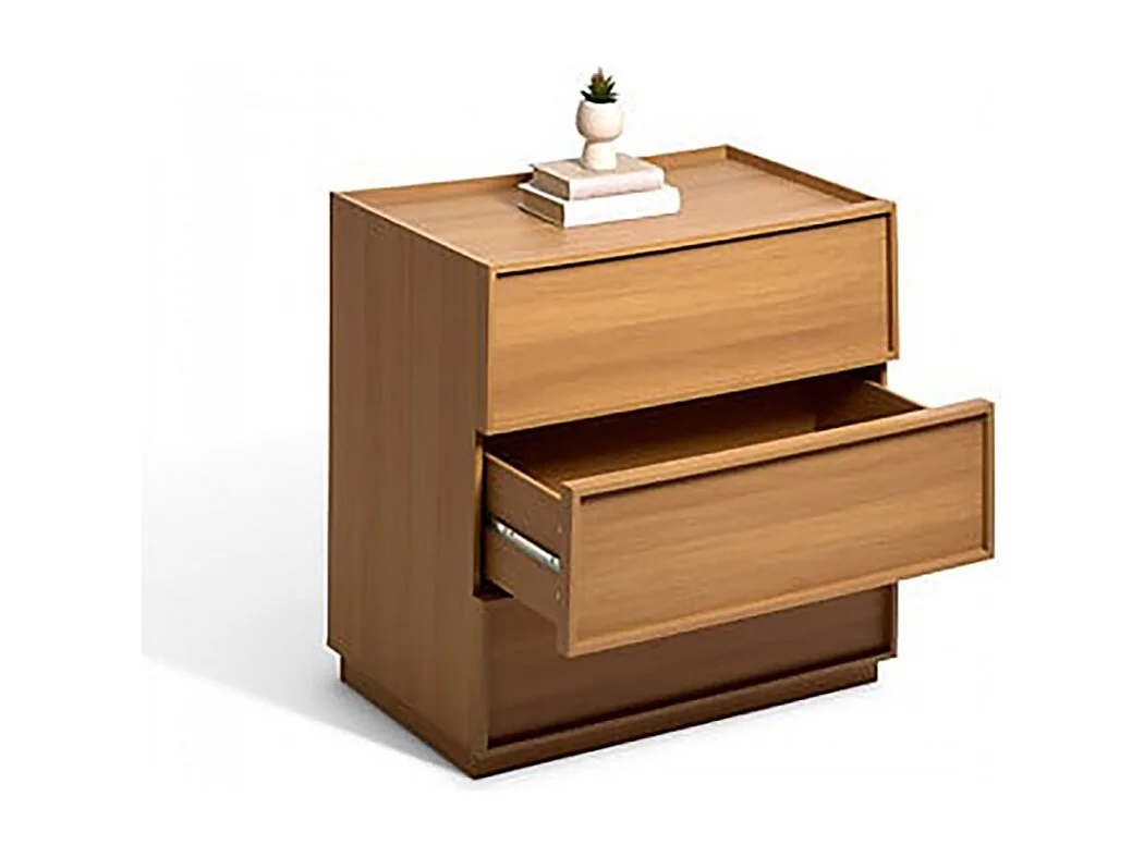 Commode meuble de rangement à 3 tiroirs, coloris marron - Longueur 80 x Profondeur 48 x Hauteur 78 cm