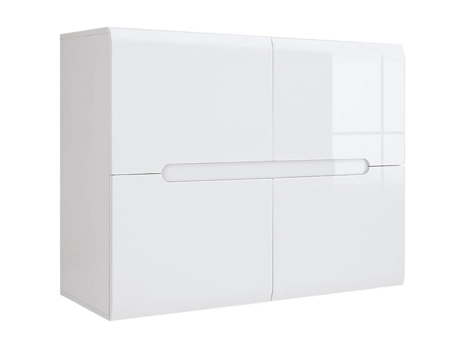 Meuble de rangement commode à 4 portes,coloris Blanc/Blanc haute brillance - Longueur 105 x Profondeur 41 x Hauteur 84 cm